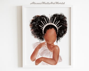 African American Princess Art, Young Queen Wall Art Printable, Black Girl Halo Crown Poster, Black Girl Magic, Toddler Girl Bedroom Decor