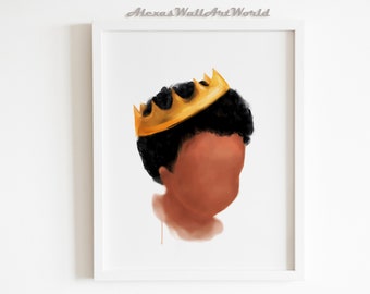 Black Boy Joy, African American Prince, Young King Wall Art Printable, Personalized Name Boys Bedroom Decor, Black Excellence, DIGITAL