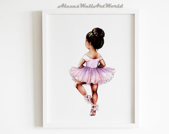 Lámina decorativa de bailarina, Princesa negra, Decoración para habitación infantil, Póster de bailarina de ballet (Digital)