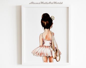 Brunette Ballerina Wall Art Print, Ballerina Print For Girl Room, Ballerina Nursery Wall Art, Blush Pink Ballerina, Ballet Dancer Poster