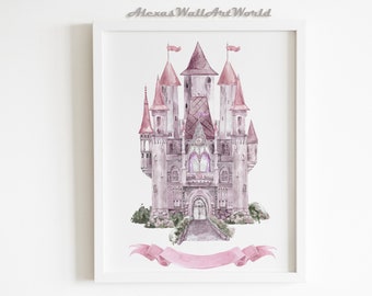 Personalized Princess Castle Nursery Art, Magic Temple Poster: Watercolor Castle Print (Digital Download)