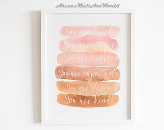 Girls Affirmations Print, Affirmations Personalized, Watercolour Affirmation Wall Art, Positive Inspirational Quote Nursery Decor, DIGITAL