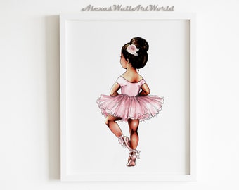 Lámina decorativa de bailarina, Princesa negra, Decoración para habitación infantil, Póster de bailarina de ballet (Digital)