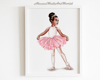 Negro bailarina pared arte, niña vivero decoración, arte de pared afroamericana, ballet infantil impresión, decoración de la habitación de la niña adolescente, arte de la niña del niño pequeño