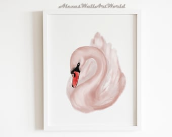 Blush Pink Wall Art Decor, Swan Princess Wall Art Print, Girl Bedroom Decor, Personalizzate Ballerina NURSERY Stampe, Toddler Girl Nursery Art