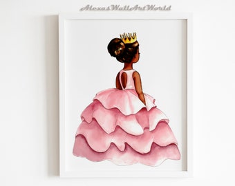 Black Girl Magic, Black Princess Wall Art, African American Illustration, Personalized Princess Printable, Young Queen Art, Girls Room Decor