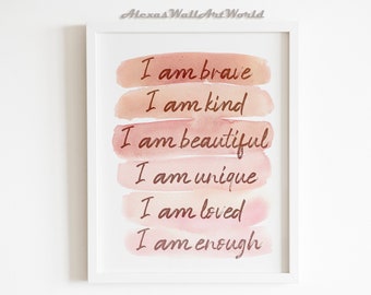 Positive Affirmations Wall Art, Girls Bedroom Affirmation Printable, Children Empowerment, Toddler Girl Bedroom Decor, Inspirational Poster
