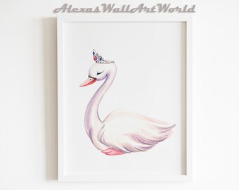Swan Nursery Decor, Wall Art for Girls Bedroom, Swan Princess Nursery Wall Art Print, Personalised Name Print