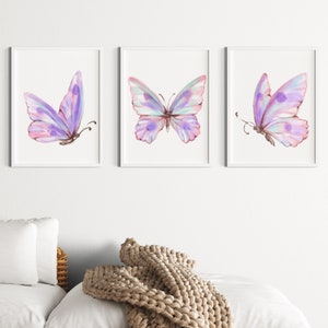 Watercolor Butterfly Wall Art Set of 3 Prints, Nursery Decor Girl, Girl Bedroom Wall Art, Blush Pink Butterfly, Butterfly Ornament DIGITAL