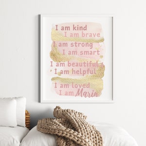 Positive Affirmations Wall Art, Personalized Name  Girls Bedroom Affirmation Print, Children Empowerment, Toddler Girl Bedroom Decor,DIGITAL