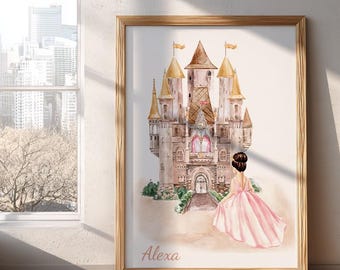 Personalisierte Name Prinzessin Schloss Wandkunst, kleine Königin Mädchen Schlafzimmer Dekor, Prinzessin Temple (Digital)