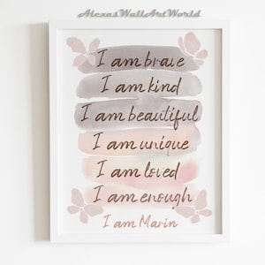 Positive Affirmations Wall Art, Personalized Name  Girls Bedroom Affirmation Print, Children Empowerment, Toddler Girl Bedroom Decor,DIGITAL