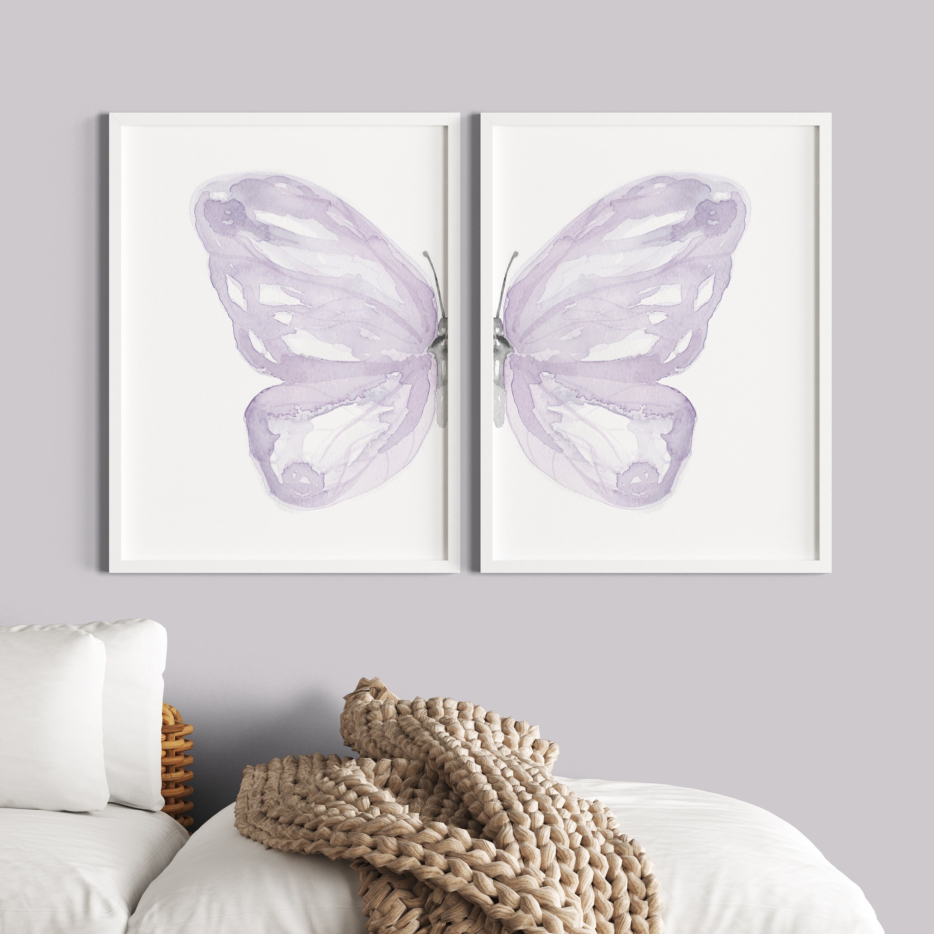 Watercolor Butterfly Wall Art Set of 2 Prints: Light Purple Nursery ...