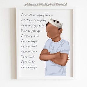 Kids Personalized Name Positive Affirmations Print, Boy Daily Affirmation, African American Affirmations For Boy, Black Boy Joy,  DIGITAL