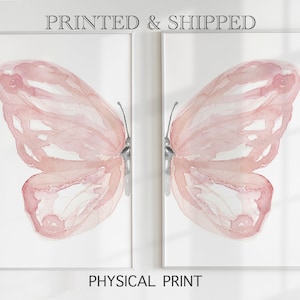 Butterfly Wall Art Set of 2 Prints, Watercolor Nursery Decor Girl, Bedroom Wall Art, Pink Butterfly, Butterfly Ornament, High Quality Print