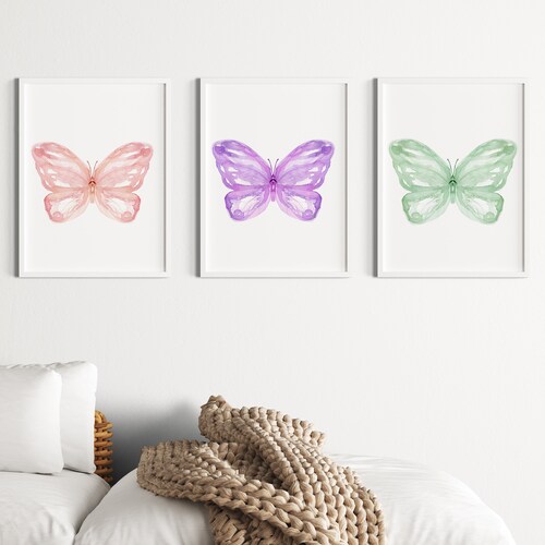 Watercolor Butterfly Wall Art Set of 3 Prints Nursery Decor Etsy