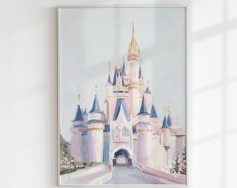 Soft Pastel Magic Castle Print, Princess Temple: Pink & Blue Nursery Decor (Digital Download)