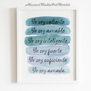 Citations motivantes en espagnol, impression d'affirmations positives de nom personnalisé, autonomisation des enfants, affirmations naturelles de genre NUMÉRIQUE