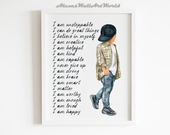Stampa di affermazioni positive per ragazzi, poster con nome personalizzato, arte murale per bambini, potenziamento digitale dei bambini