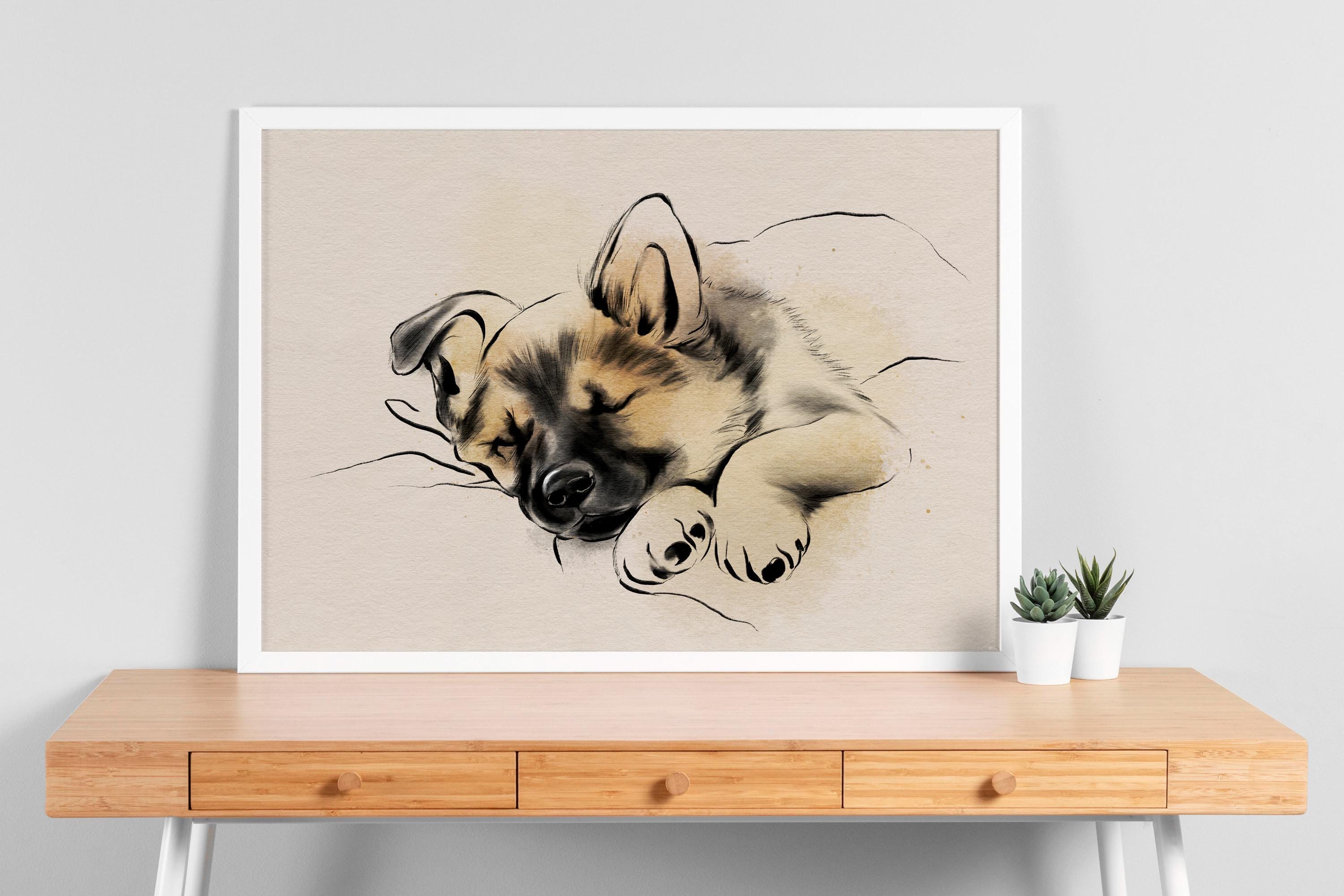 Impresión de cachorro de pastor alemán durmiendo: dibujo vintage de perro  (descarga digital) - Etsy México, image size:3000x2000