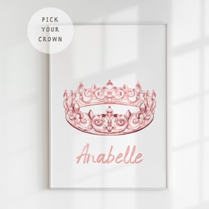 Arte de pared personalizado con corona de princesa, impresión para habitación de niña con nombre, póster de corona real, decoración rosa para habitación de niña, impresión de alta calidad con temática de princesa.