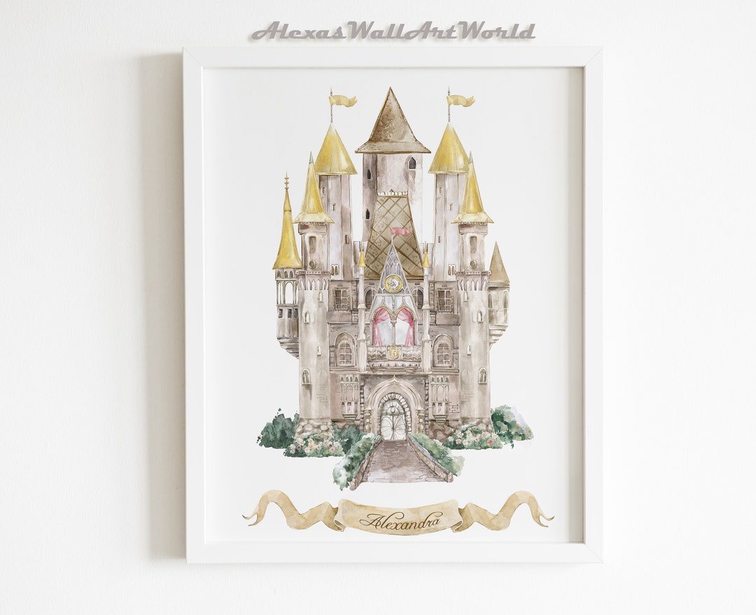 Personalized Princess Castle Print, Watercolor Nursery Decor (digital ...