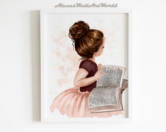 Pôster Menina Lendo, Impressão de Arte de Parede para Cantinho de Leitura, Presente para Espaço de Leitura (Digital)