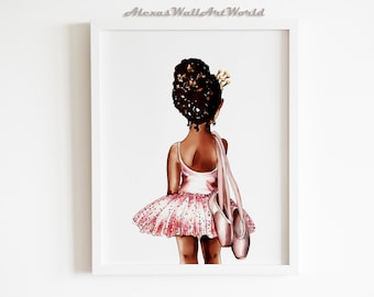Black Ballerina Wall Art, Afro Natural Hair Ballet Print, Arte afroamericano, Ballerina Nursery Wall Art Print, Blush Pink Ballerina