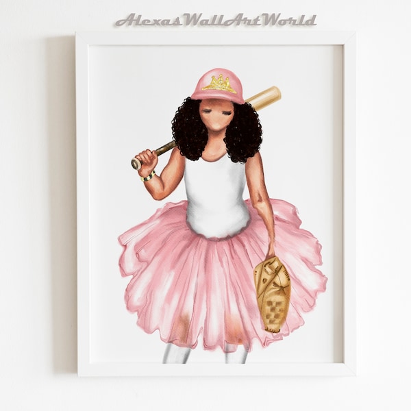 Sporty Princess Print, Softball Baseball Player Wall Art, Princess of The Field, Girl Room Wall Decor, Sports Nursery Art, Softball Gift