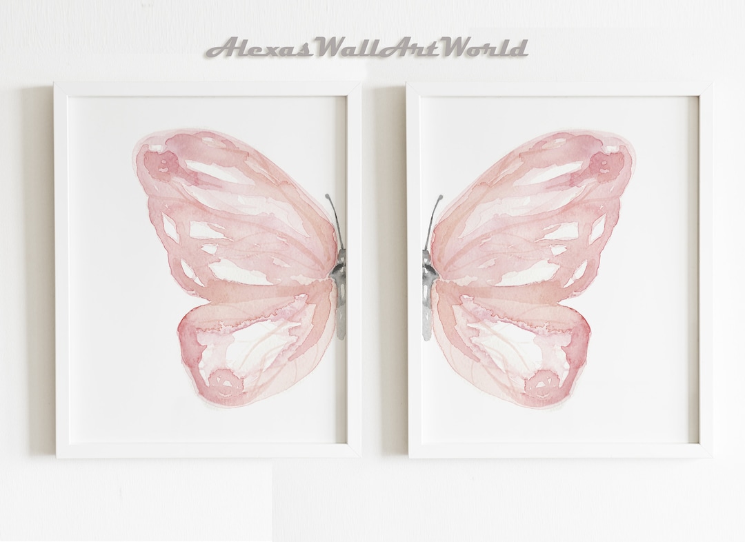 Pink Watercolor Butterfly Wall Art Set of 2, Nursery, Dorm Decor ...