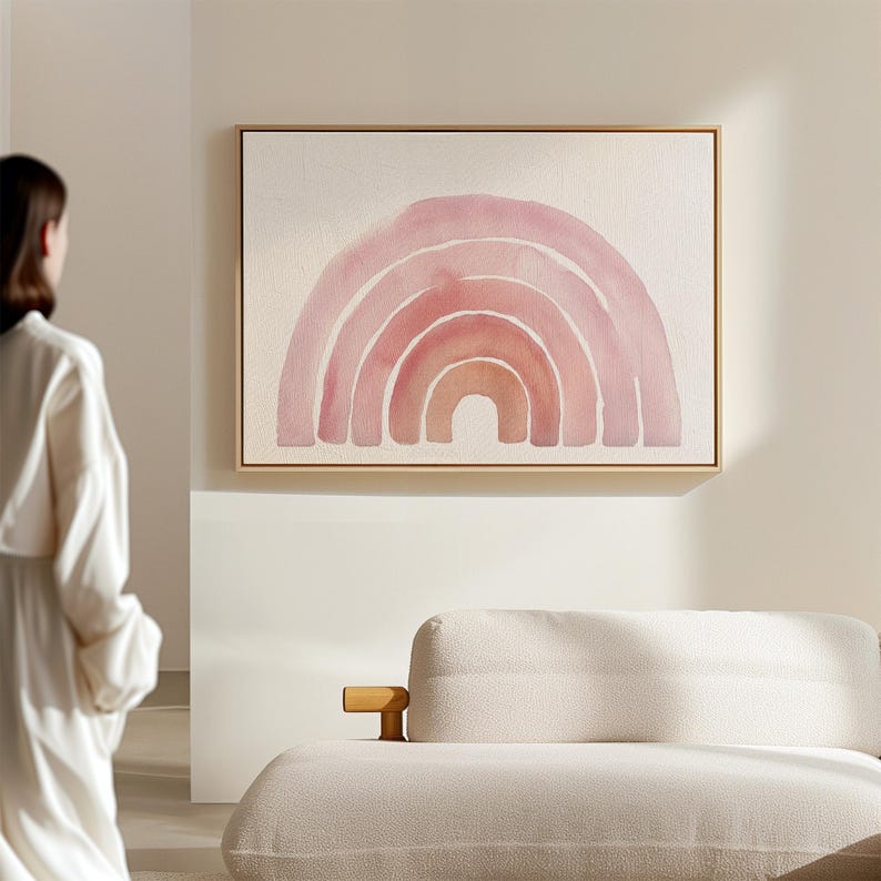 Horizontal Large Pink Watercolor Rainbow Print, Boho Nursery Wall Art ...