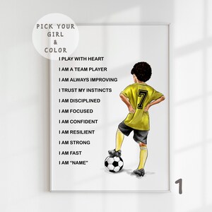 Soccer Player Wall Art, Custom Hair and Skin Color, Sports Nursery Art Decor, Soccer Gift Idea, Personalized Name Toddler Girl Print