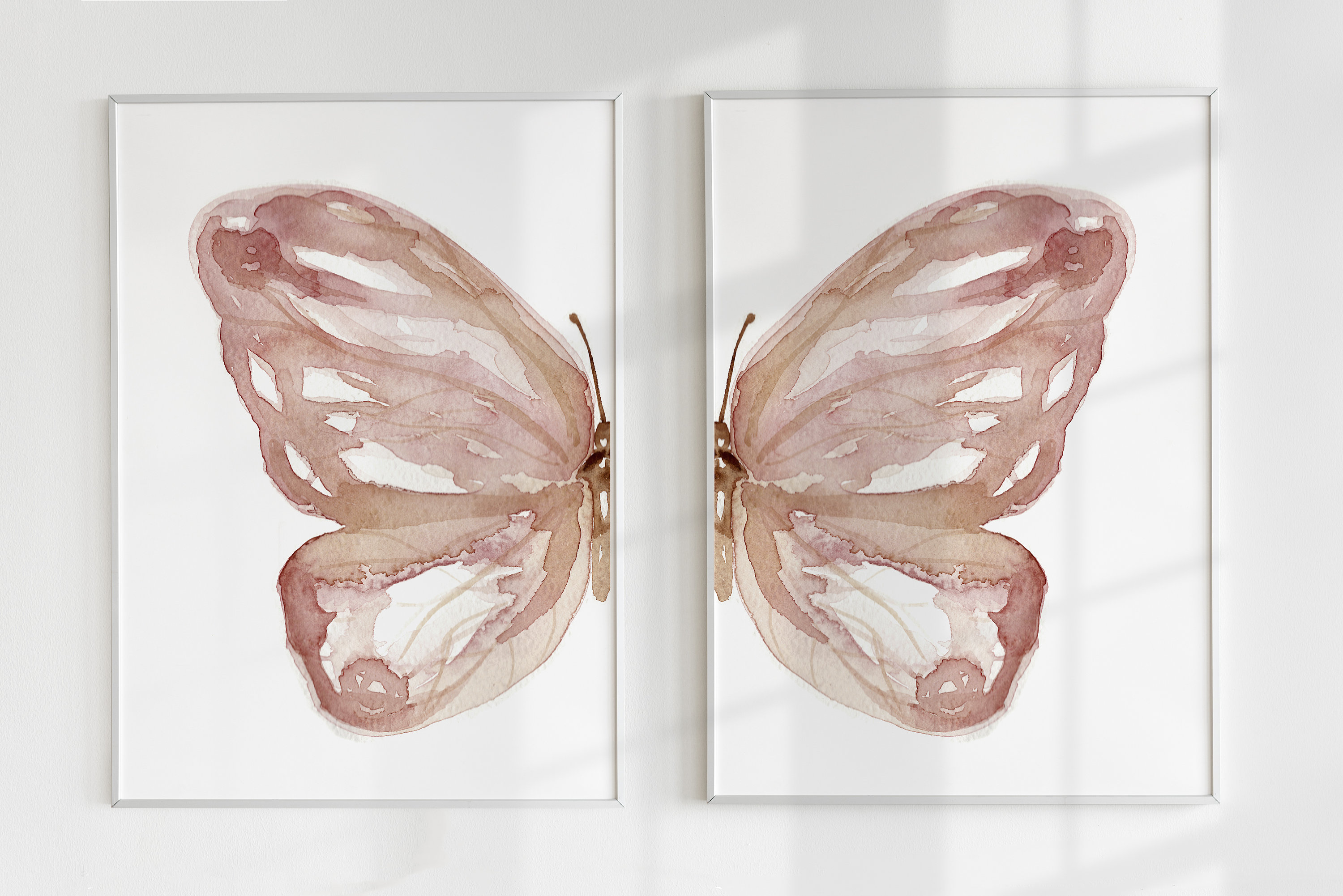 Watercolor Butterfly Wall Art Set of 2 Prints, Split Butterfly Nursery Decor, Girls Bedroom Wall Art, Butterfly Ornament Farmhouse, DIGITAL