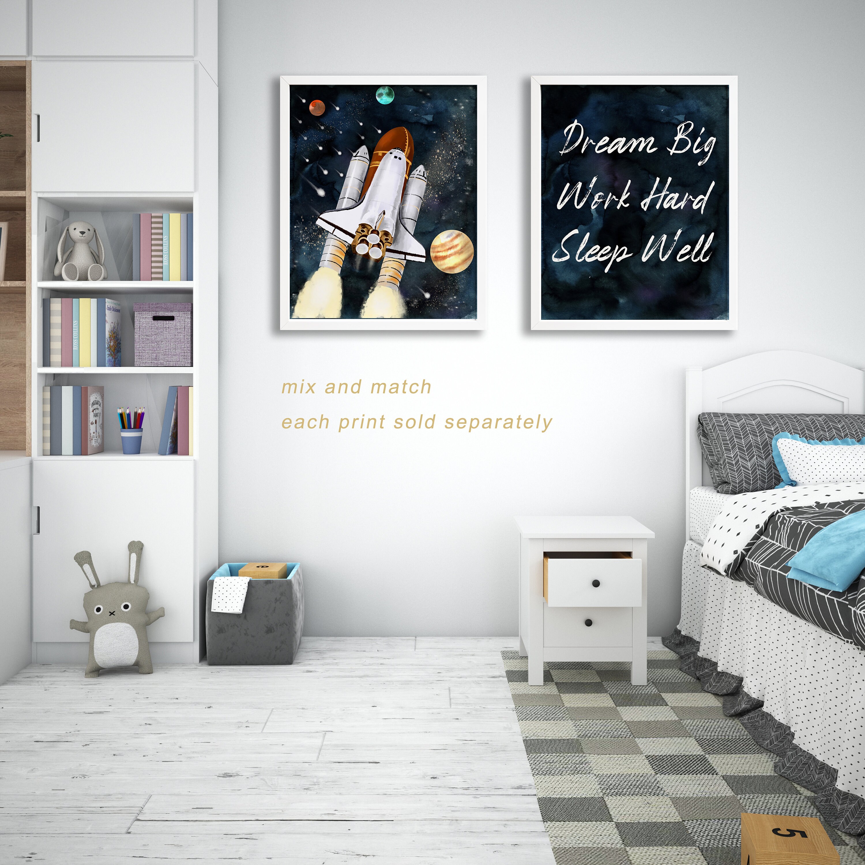 Decoración de la sala para niños con estampado de arte de la nave espacial,  impresión de dormitorio para niños del transbordador espacial, decoración  de vivero temática espacial, cartel de cohetes, obras de, image size:3000x3000
