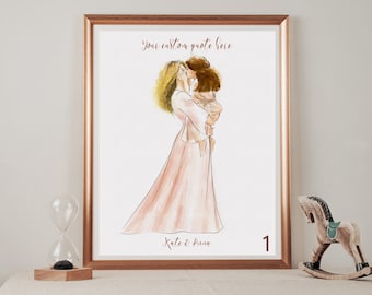 Custom Mother Daughter Print, Personalized Wall Art, Mother's Day Gift, Mom Birthday Present (Digital)