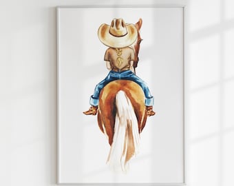 Personalized Cowgirl Nursery Print, Girl Riding Horse: Western Girl Decor (Digital Download)