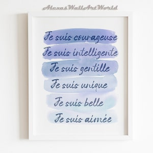 French Positive Affirmations Wall Art, French Affirmation Print, Boho Nursery Decor, Inspirational  DIGITAL Poster, Motivational Quote