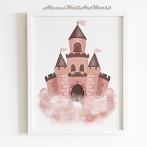 Princess Castel Wall Art Print, Magic Castle Poster Nursery Decor, Princess Themed Girls Bedroom Wall Art Printable, Pink Princess Decor