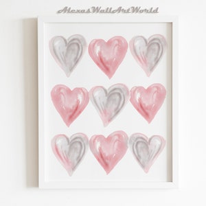Boho Heart Wall Art, Pastel Pink Gray Heart Print, Baby Girl Nursery Room Decor, Bohemian Nursery Decor, Toddler Girl Bedroom Wall Art
