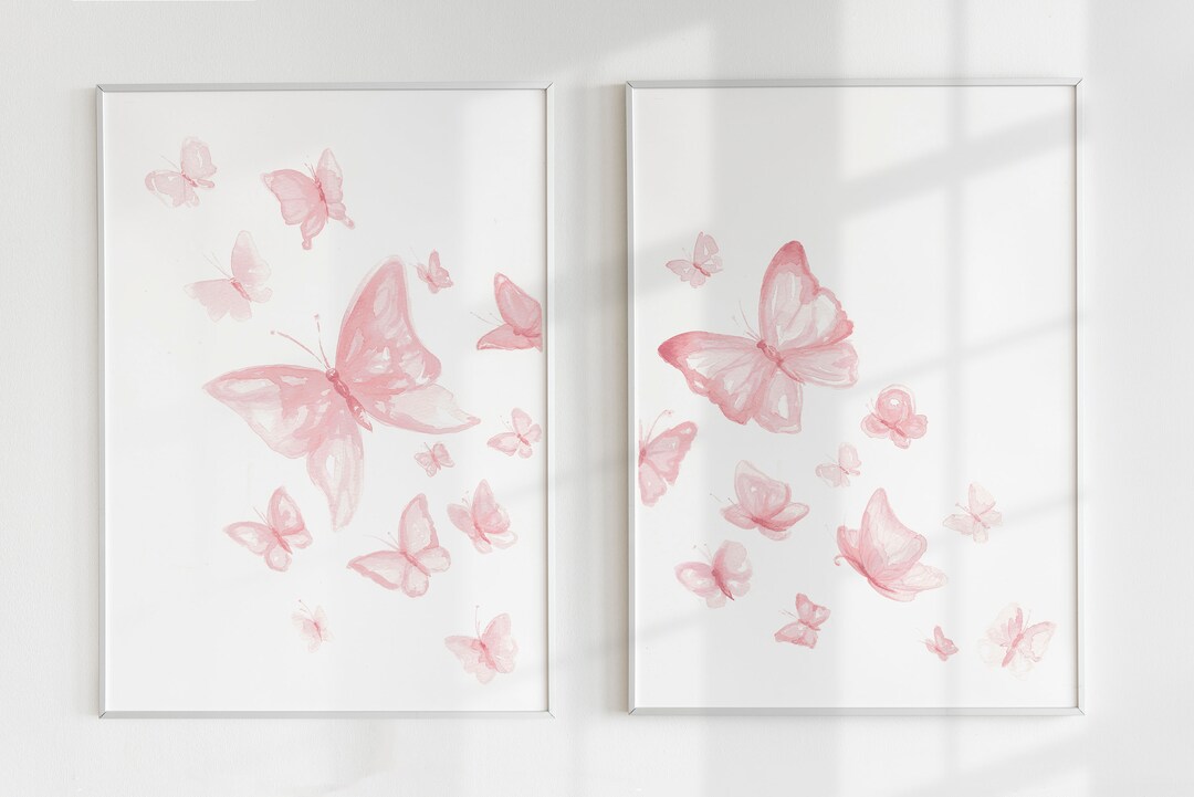 Watercolor Butterfly Wall Art Set of 2 Prints, Nursery Decor Girl ...