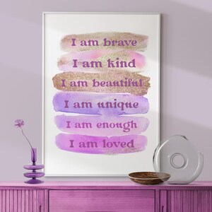 Bright Positive Affirmations Wall Art, Girls Bedroom Affirmation Printable, Children Empowerment, Toddler Girl Bedroom Inspirational Decor