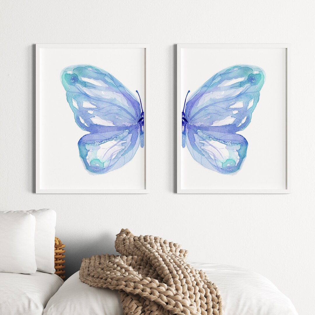 Watercolor Butterfly Wall Art Set of 2 Prints, Nursery Decor Girl, Girl ...