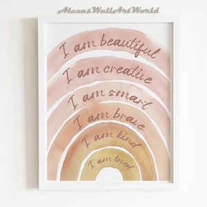 Positive Affirmations Wall Art, Boho Rainbow, Girl Bedroom Affirmation Printable, Children Empowerment, Toddler Bedroom Decor, Inspirational