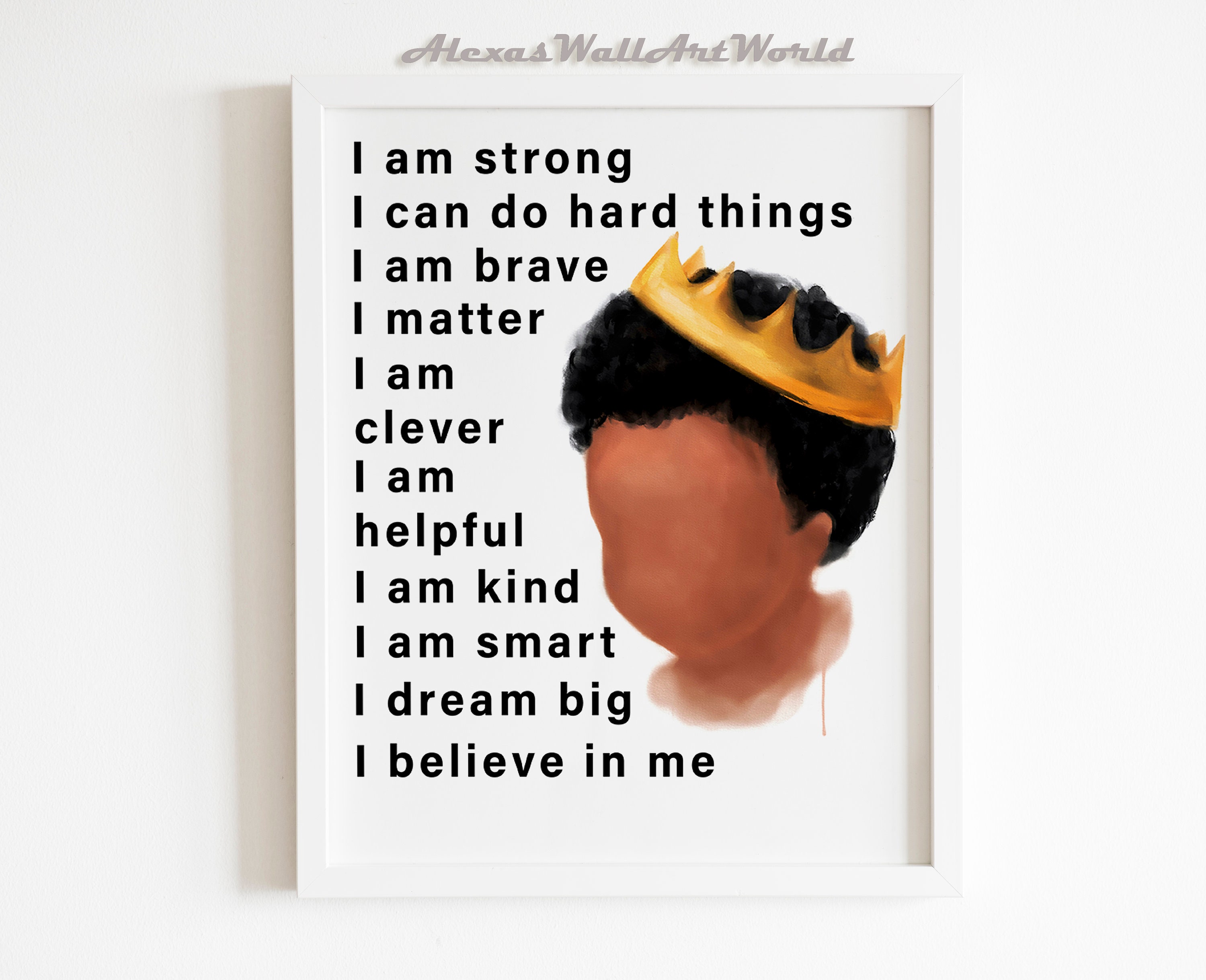 Personalized Name Positive Affirmations Print, African American Young King  Wall Art Printable, Black Boy Joy, Watercolor DIGITAL Art - Etsy, image size:3000x2438