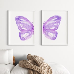Watercolor Butterfly Wall Art Set of 2 Prints, Lilac Nursery Decor Girl, Bedroom Wall Art, Purple Butterfly, Butterfly Ornament Farmhouse