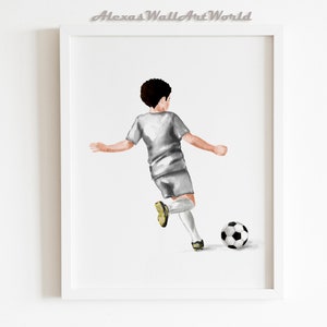 Art mural personnalisé de joueur de football, couleur personnalisée de cheveux et de peau, pépinière de sports, idée de cadeau de football, impression personnalisée de garçon d'enfant en bas âge de nom, numérique