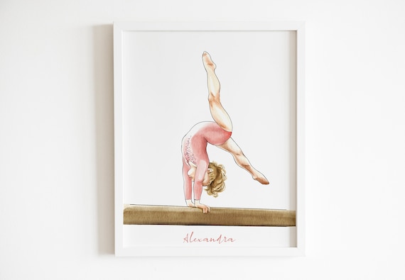 Personalized Gymnast Girl Print,  CUSTOM Name Poster, Sports Decor: Nursery Wall Art (Digital Download)