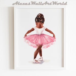 Wall Art for Girls, Afro Ballerina Print, African American Wall Art, Toddler Girl Wall Art, Pink Girls Room Decor, Childrens Print