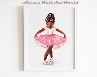 Wall Art for Girls, Afro Ballerina Print, African American Wall Art, Toddler Girl Wall Art, Pink Girls Room Decor, Childrens Print