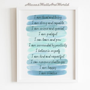 Kids Positive Affirmations Wall Art, Daily Affirmation Printable, Children Empowerment, Toddler Bedroom Decor, Inspirational Poster